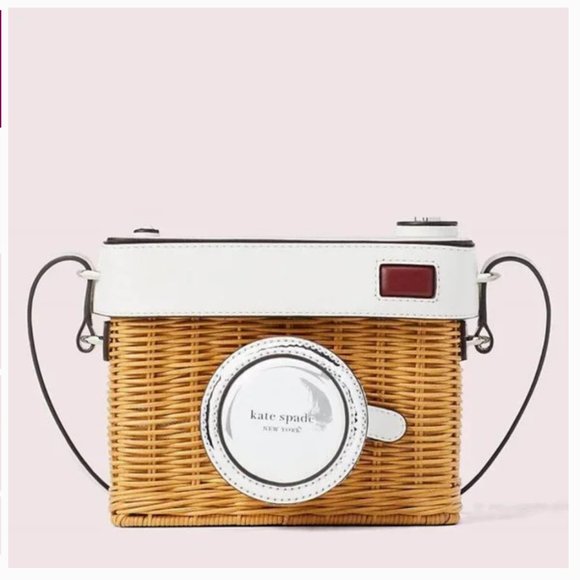 Kate Spade 3D Camera Crossbody | White Leather & Natural Wicker | Rare HTF NWT - Picture 1 of 17